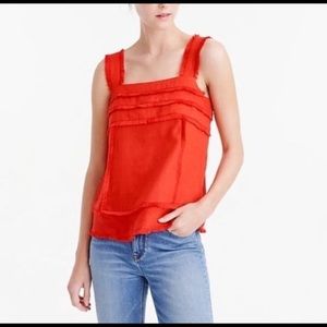 J. Crew Linen Fringe Tank Top Red Sz 2 Tall